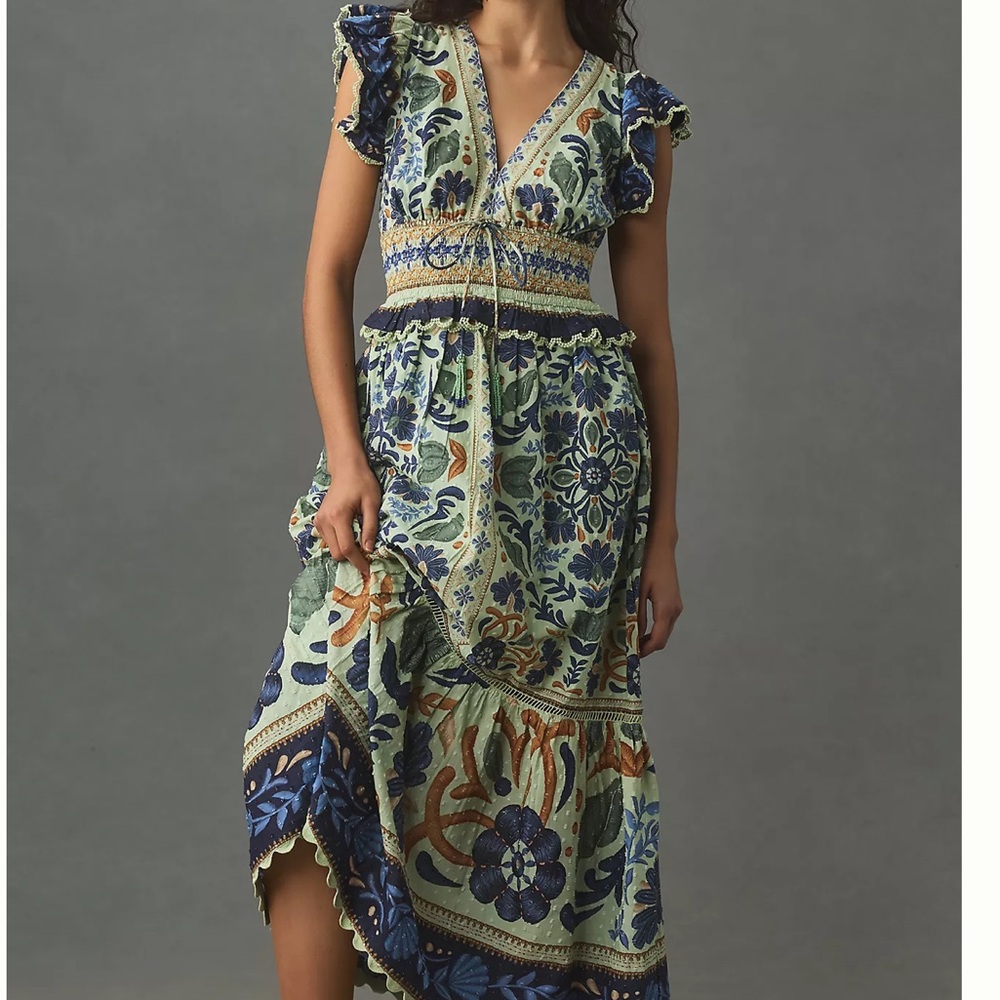 Farm Rio Ocean Tapestry Sleeveless Maxi Dress Size S